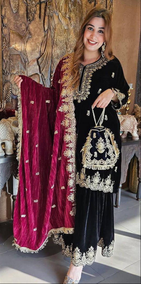 पार्टी वियर लुक डिज़ाइनर टॉप-बॉटम और दुपट्टा