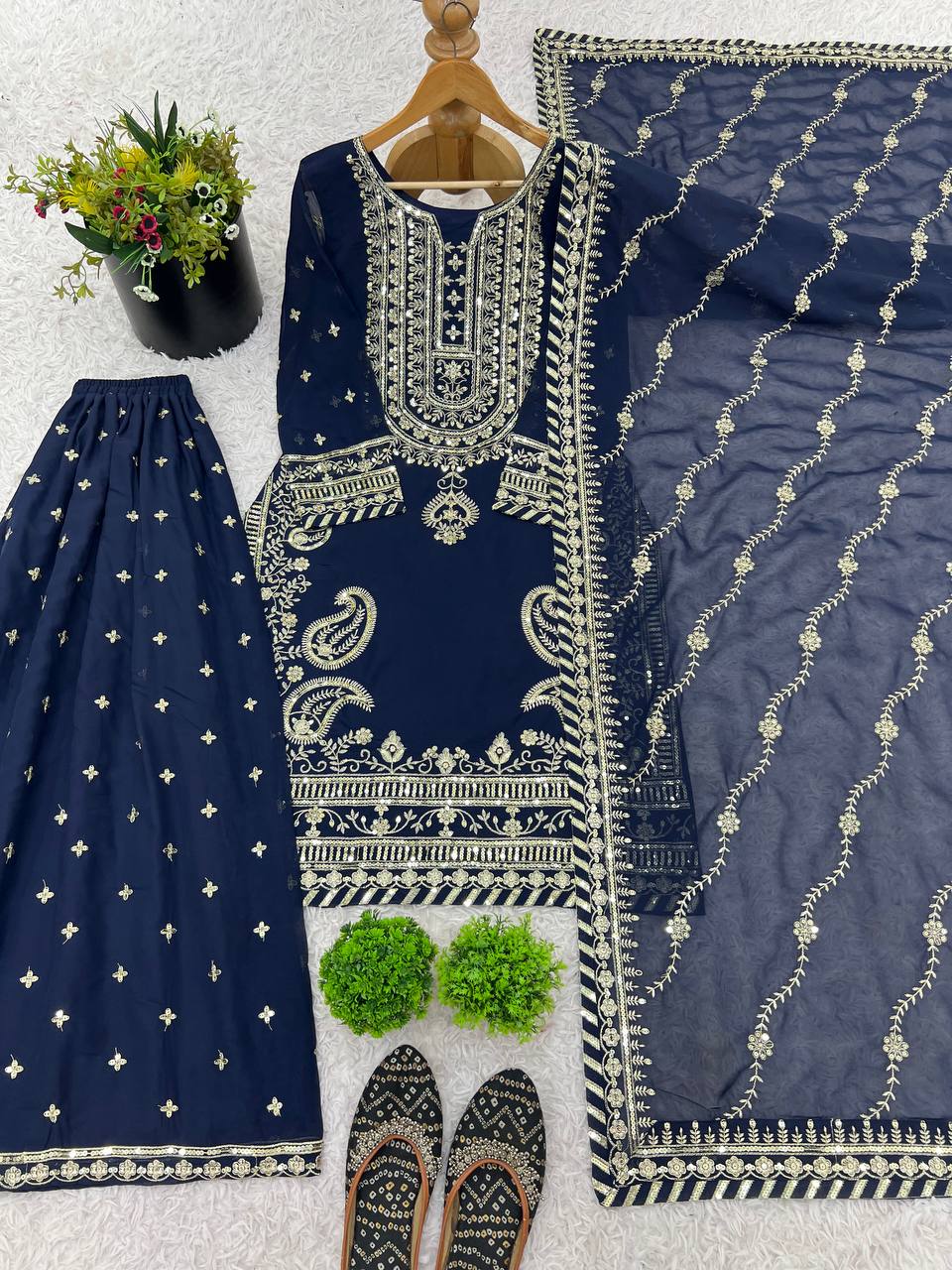 Beautiful Top-Sharara And Dupatta With Embroidery Sequence Work
