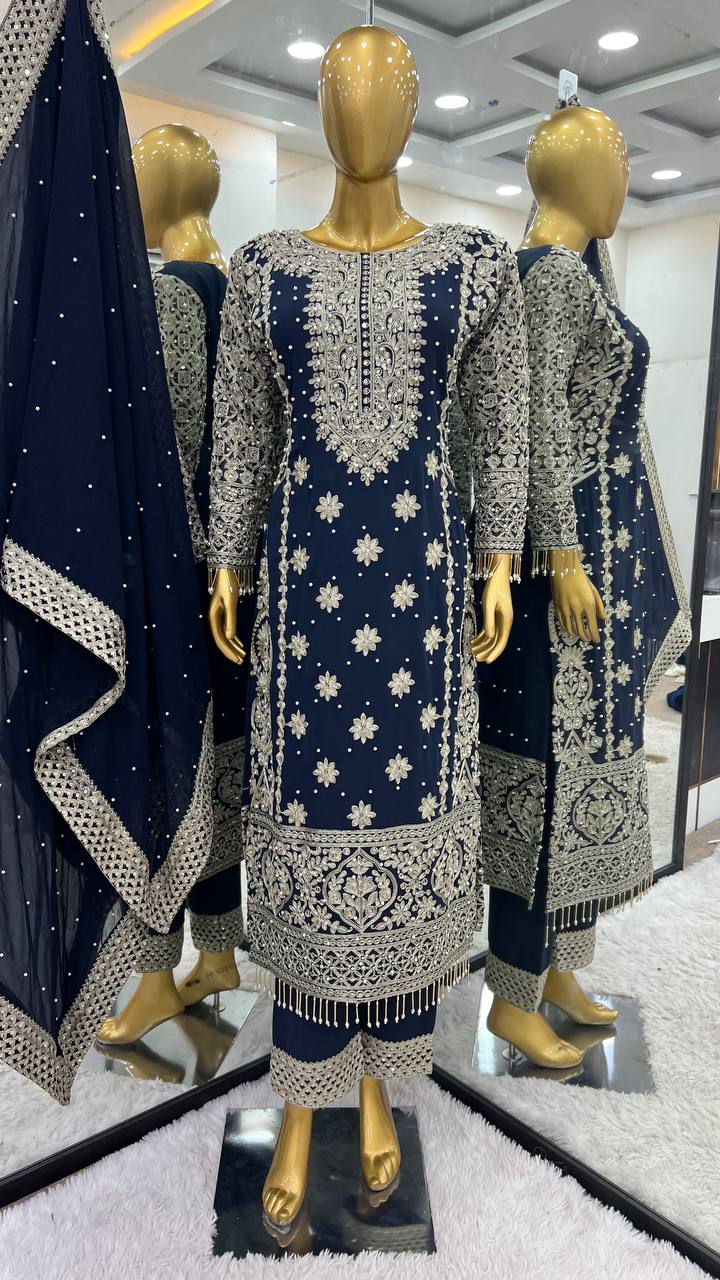 Beautiful Top-Bottom And Dupatta With Embroidery Sequence Work