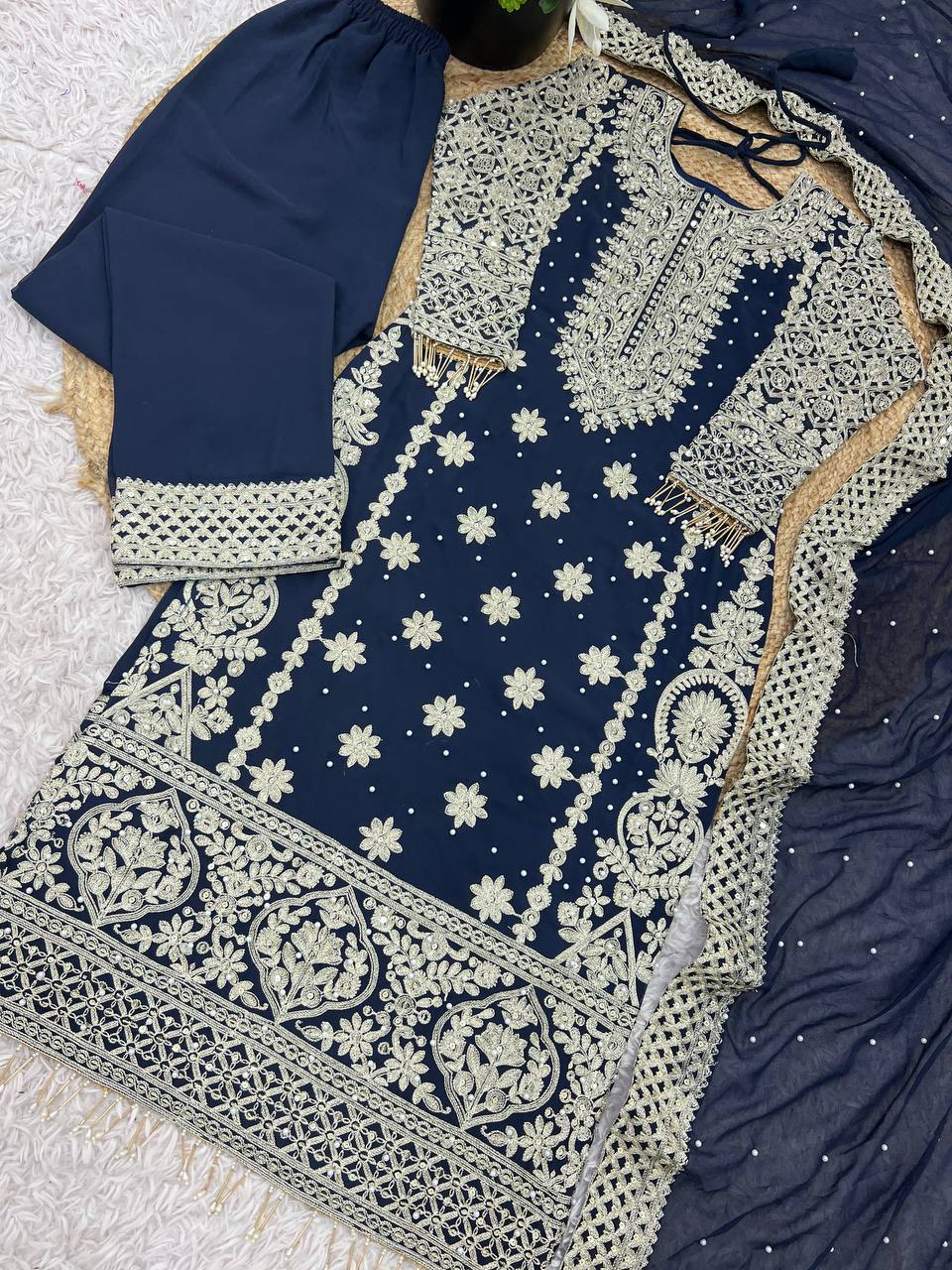 Beautiful Top-Bottom And Dupatta With Embroidery Sequence Work