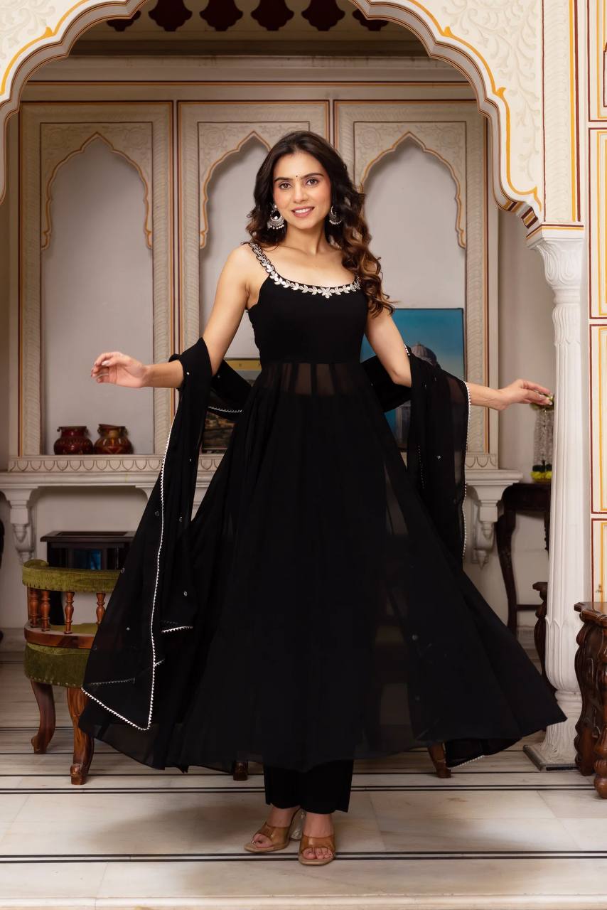 Party Wear look Anarkali Gown With Handwork With Real Mirror