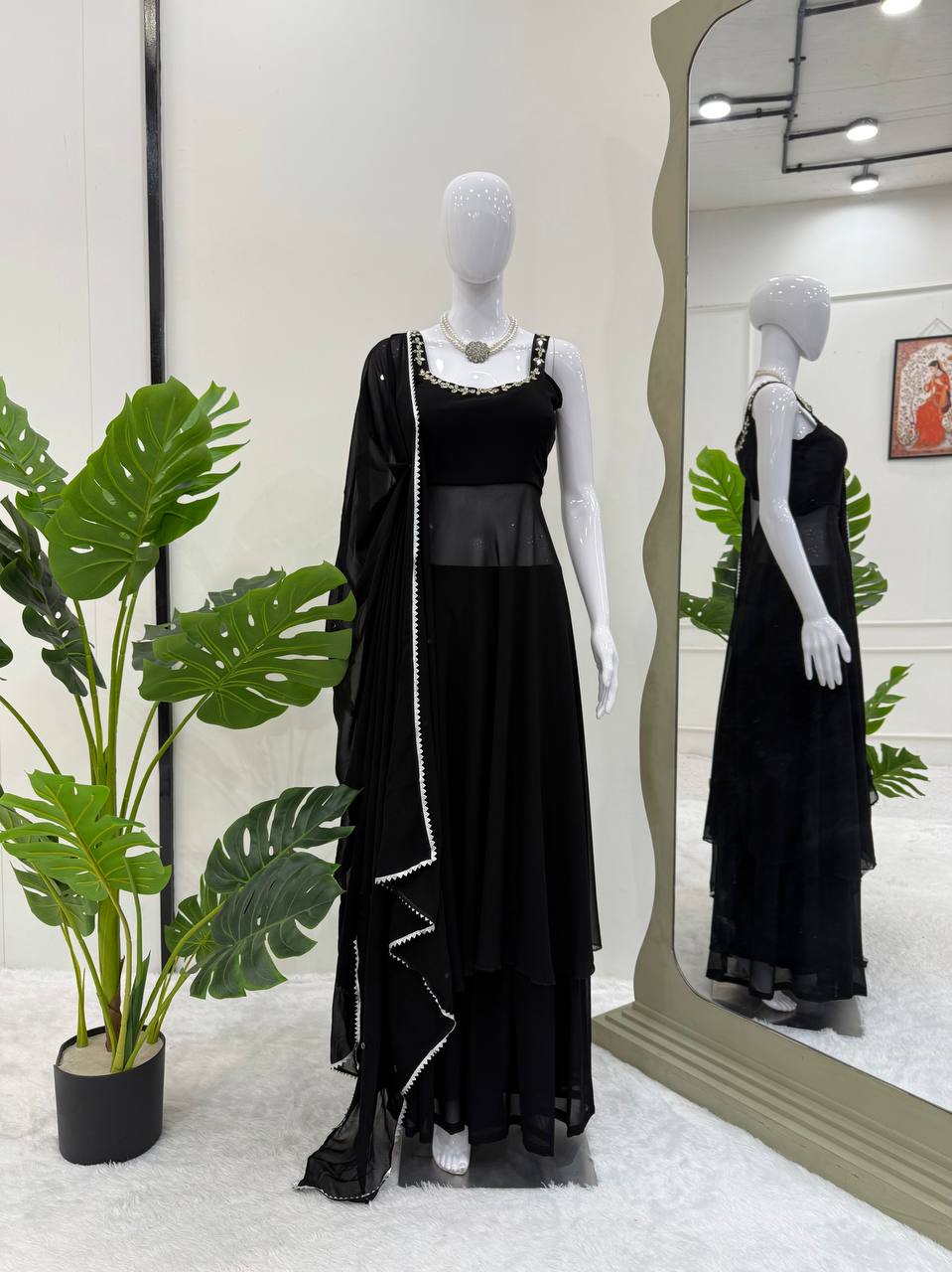 Party Wear look Anarkali Gown With Handwork With Real Mirror