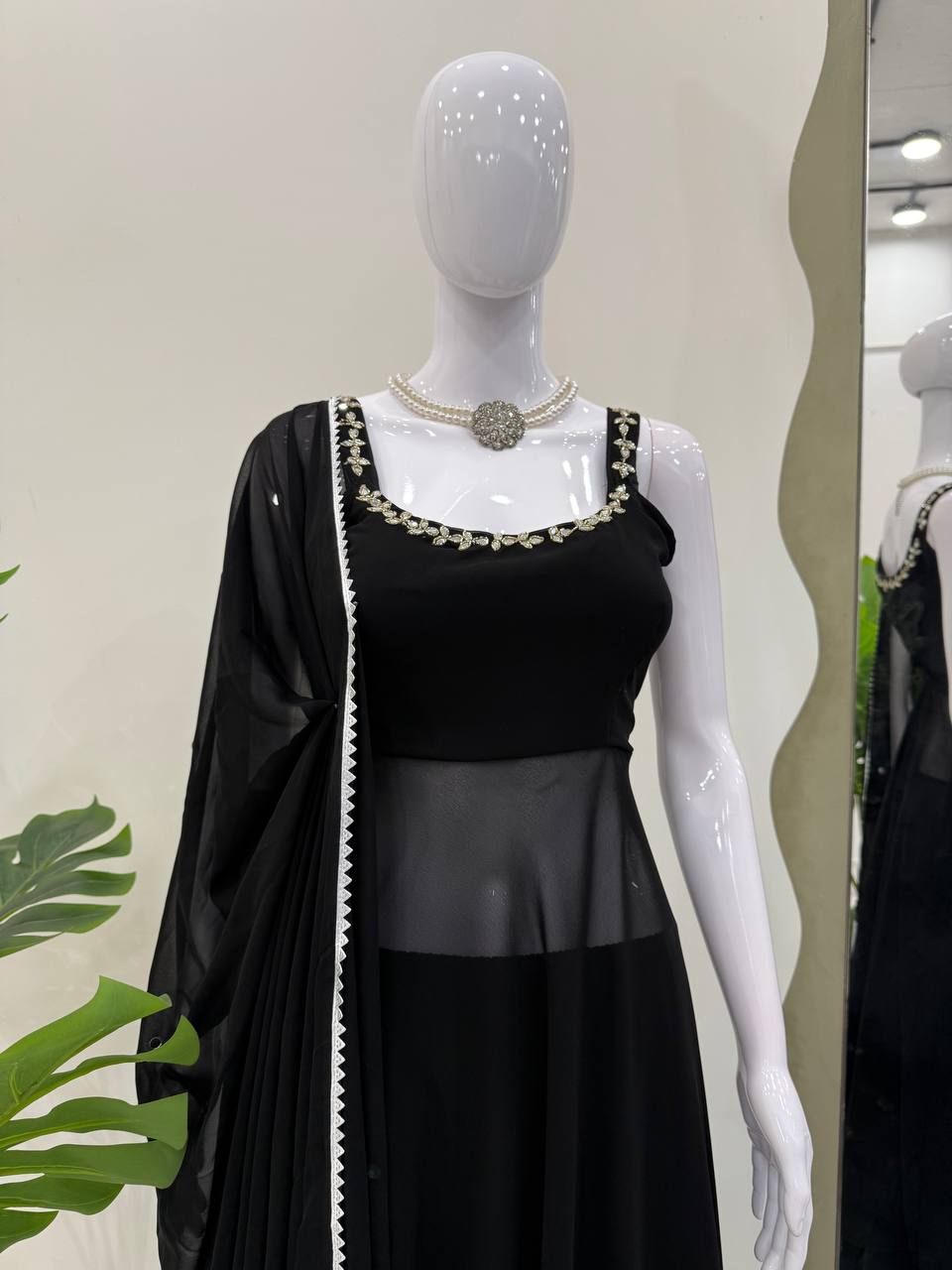 Party Wear look Anarkali Gown With Handwork With Real Mirror