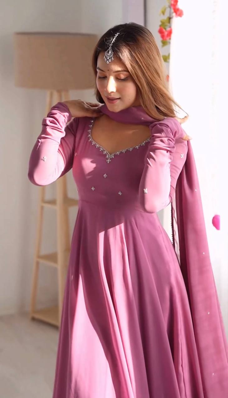 Designer Gown, Pent And Dupatta With Embroidery Work