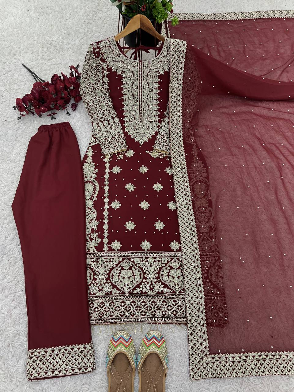 Beautiful Top-Bottom And Dupatta With Embroidery Sequence Work