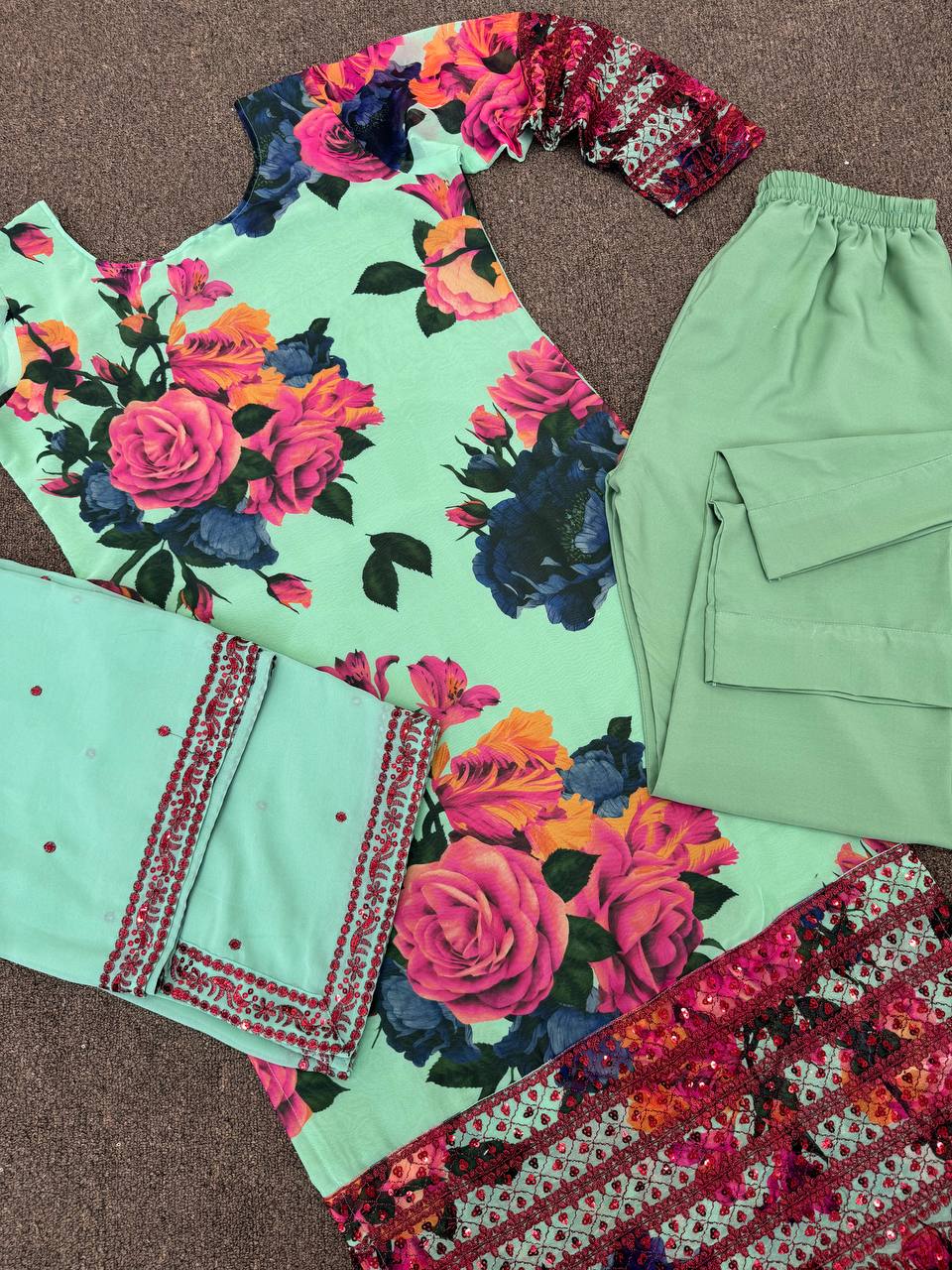 Beautiful Top-Pent And Dupatta With Fancy Digital Print