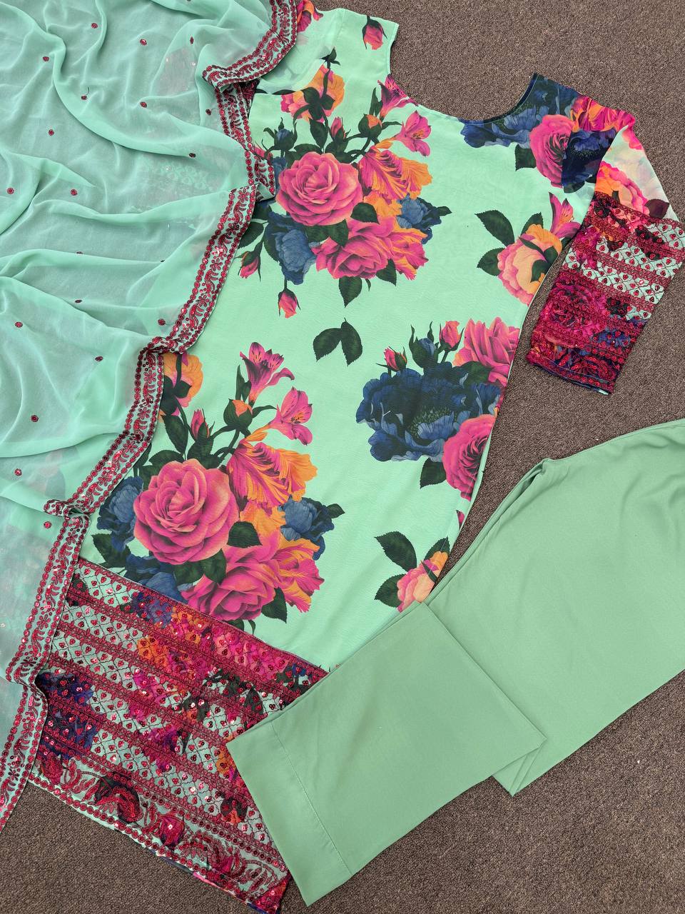 Beautiful Top-Pent And Dupatta With Fancy Digital Print