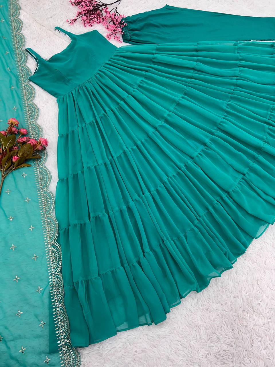 Beautiful Anarkali Gown With With Fully Ruffle Flair With Dupatta