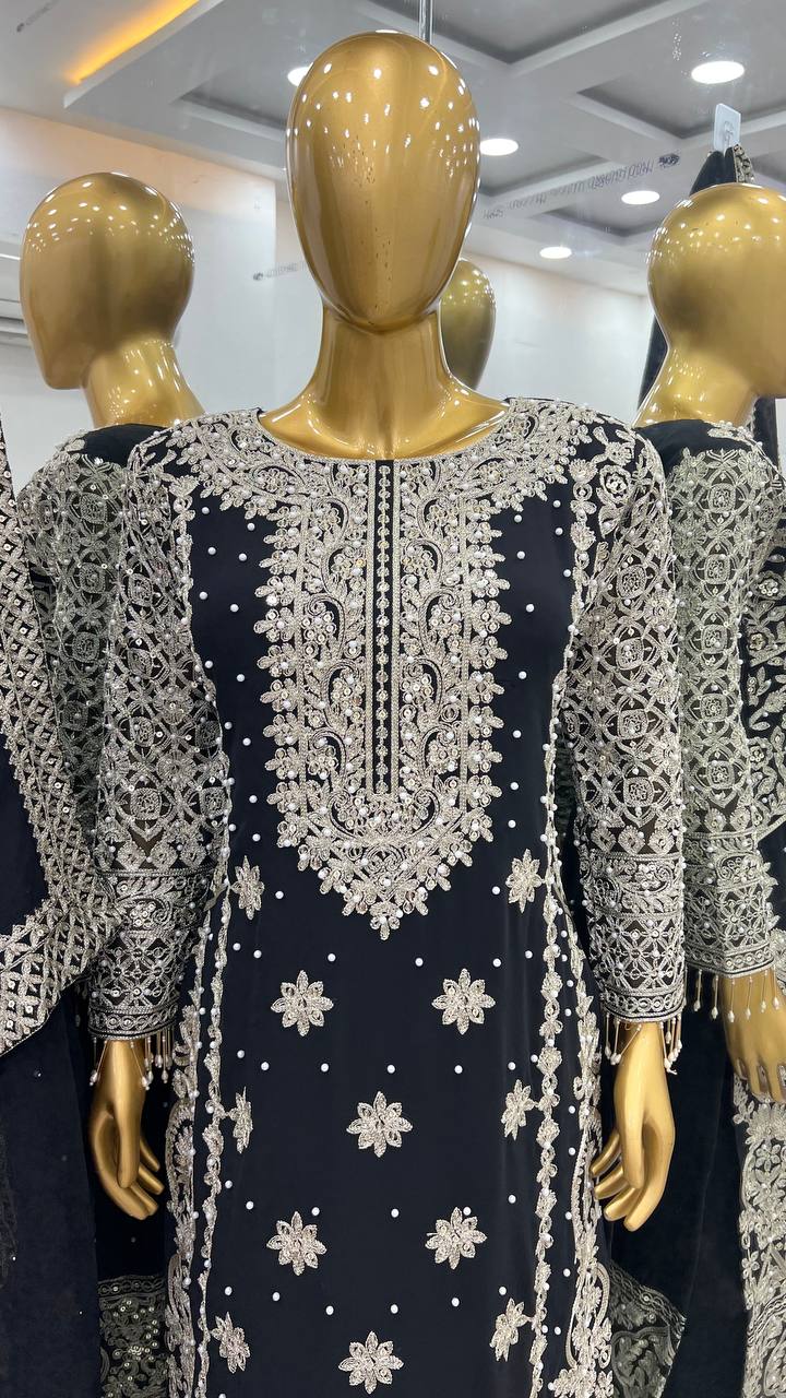 Beautiful Top-Bottom And Dupatta With Embroidery Sequence Work