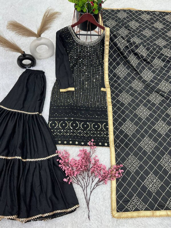 Designer Faux Georgette Heavy Top Plazzo With Dupatta