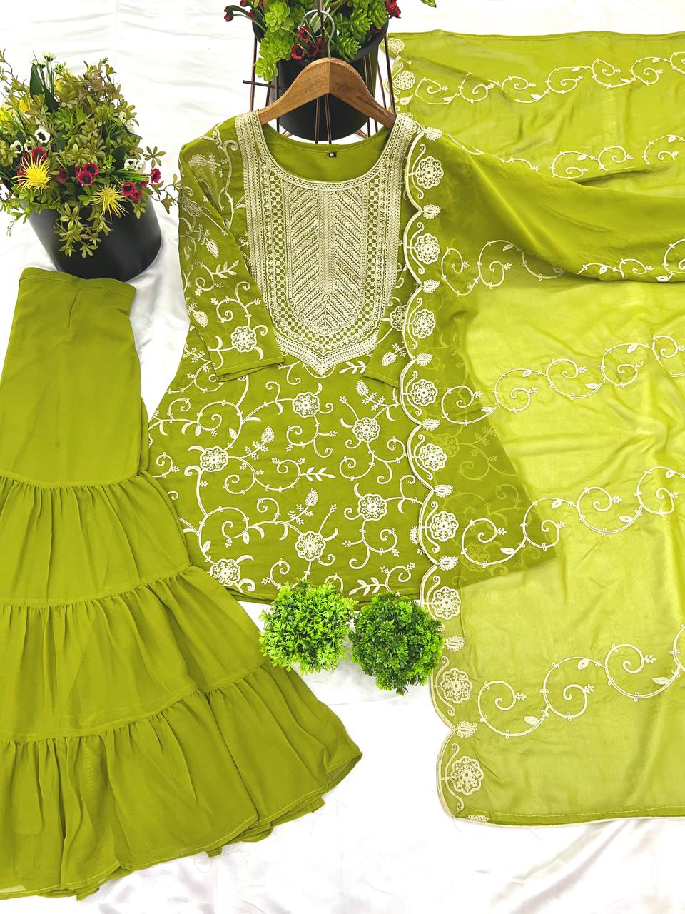 Designer Party Wear Look Top-Sharara And Dupatta With Heavy Embroidery Work