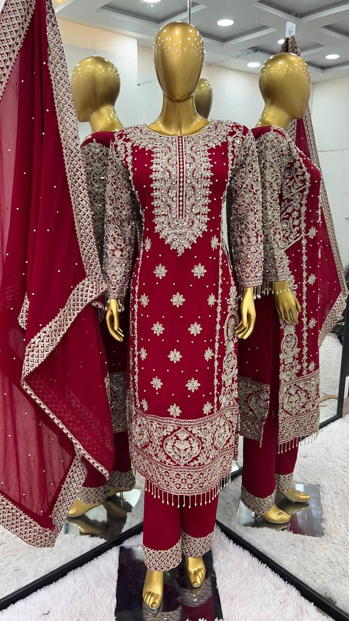 Beautiful Top-Bottom And Dupatta With Embroidery Sequence Work