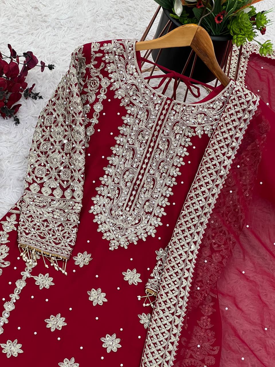 Beautiful Top-Bottom And Dupatta With Embroidery Sequence Work