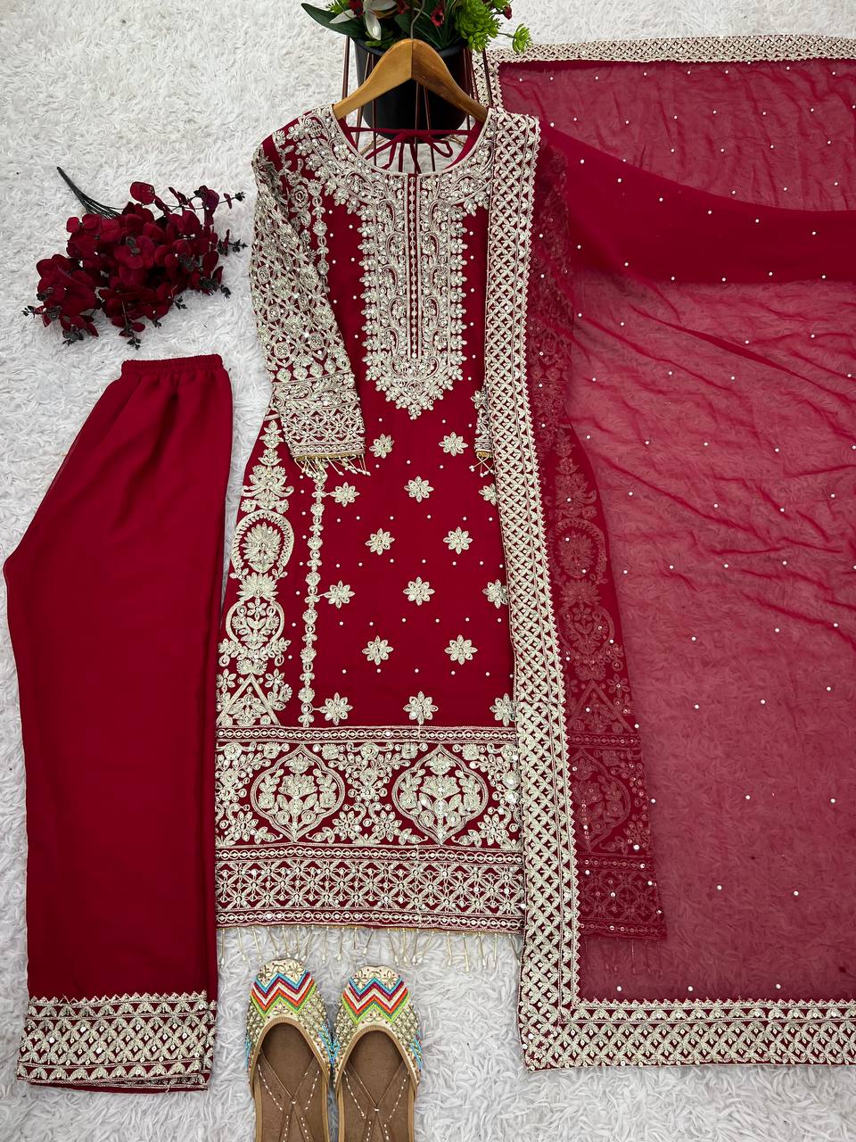 Beautiful Top-Bottom And Dupatta With Embroidery Sequence Work