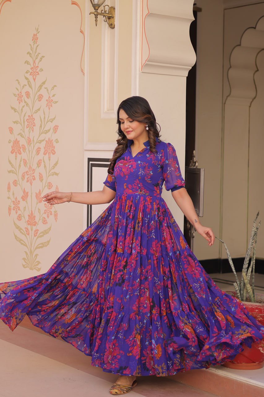 Party Wear Look Beautiful Gown With Fancy print