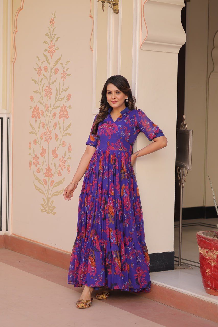 Party Wear Look Beautiful Gown With Fancy print