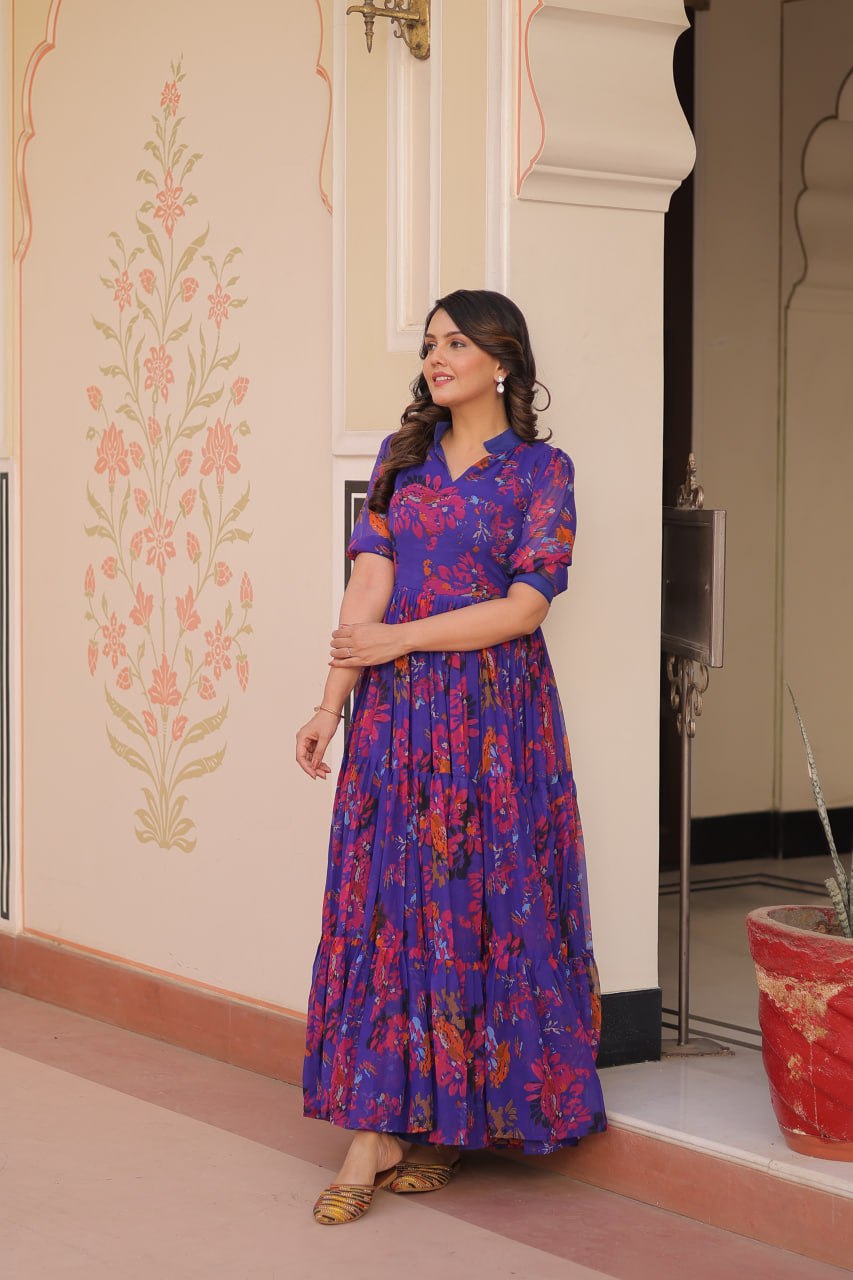 Party Wear Look Beautiful Gown With Fancy print