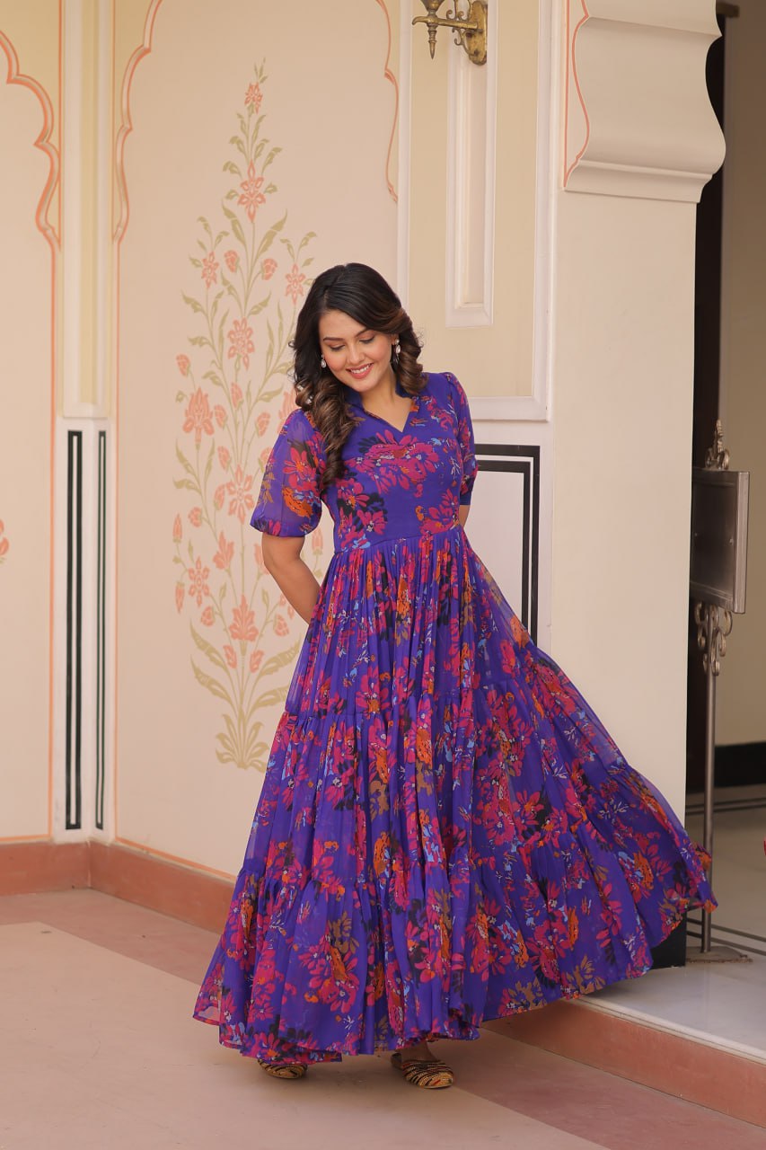 Party Wear Look Beautiful Gown With Fancy print