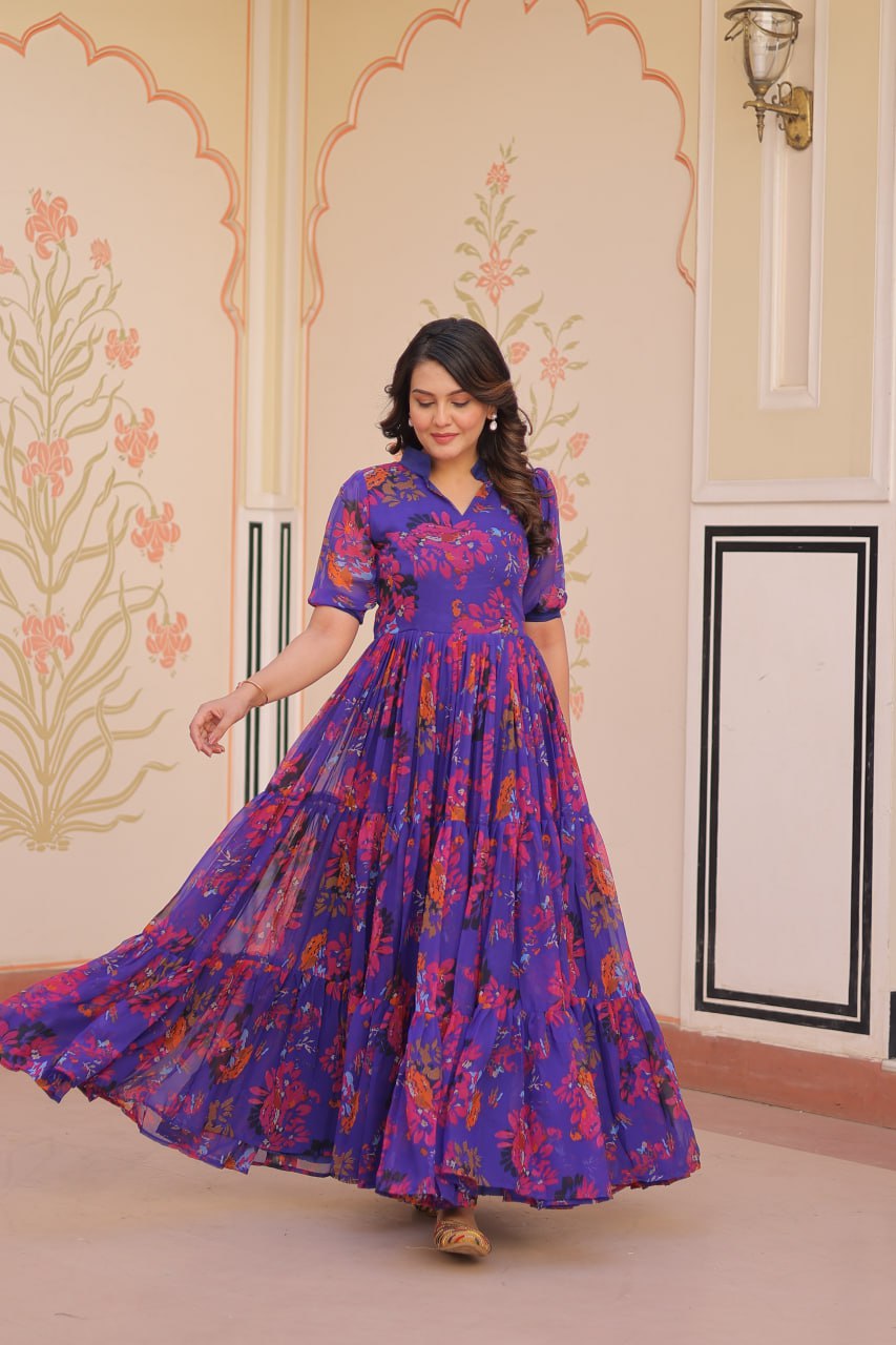 Party Wear Look Beautiful Gown With Fancy print