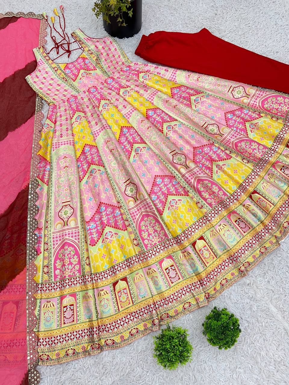 Designer Party Wear Look Gown, Bottom And Dupatta