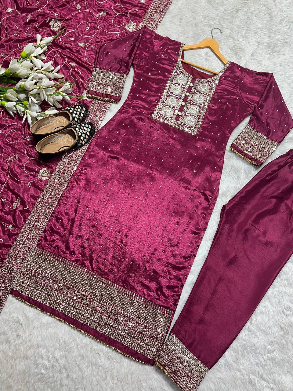 Designer Long Top , Pant and Dupatta In Fancy Style