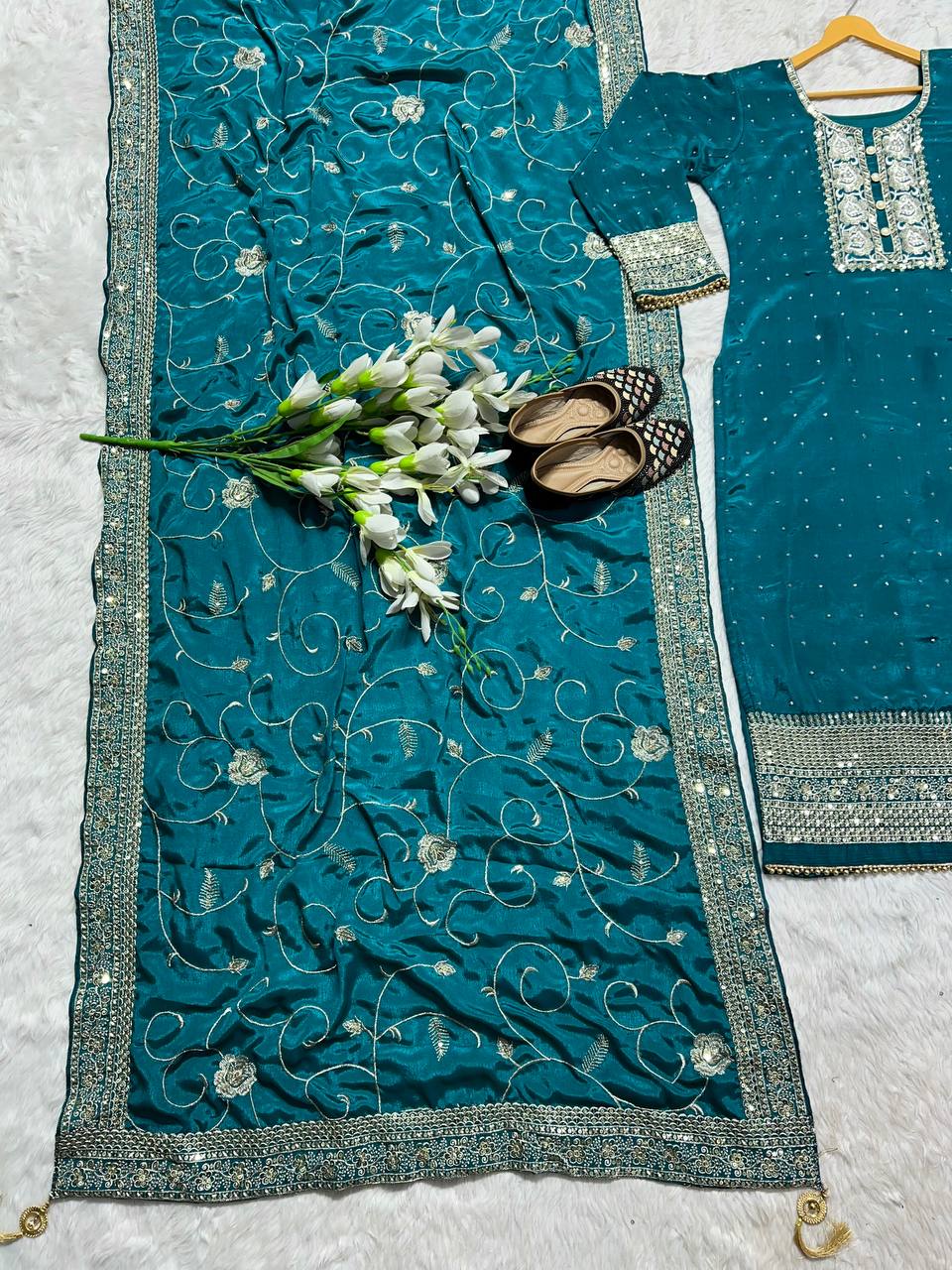 Designer Long Top , Pant and Dupatta In Fancy Style