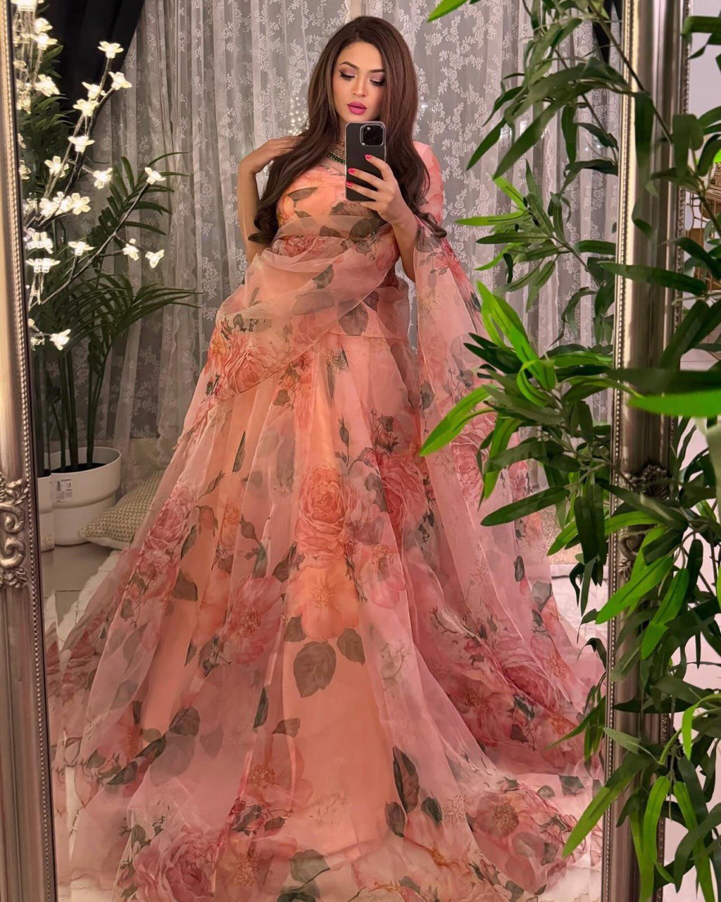Beautiful Floral Printed Organza Silk Lehenga Choli