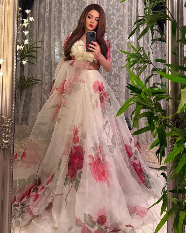 Beautiful Floral Printed Organza Silk Lehenga Choli