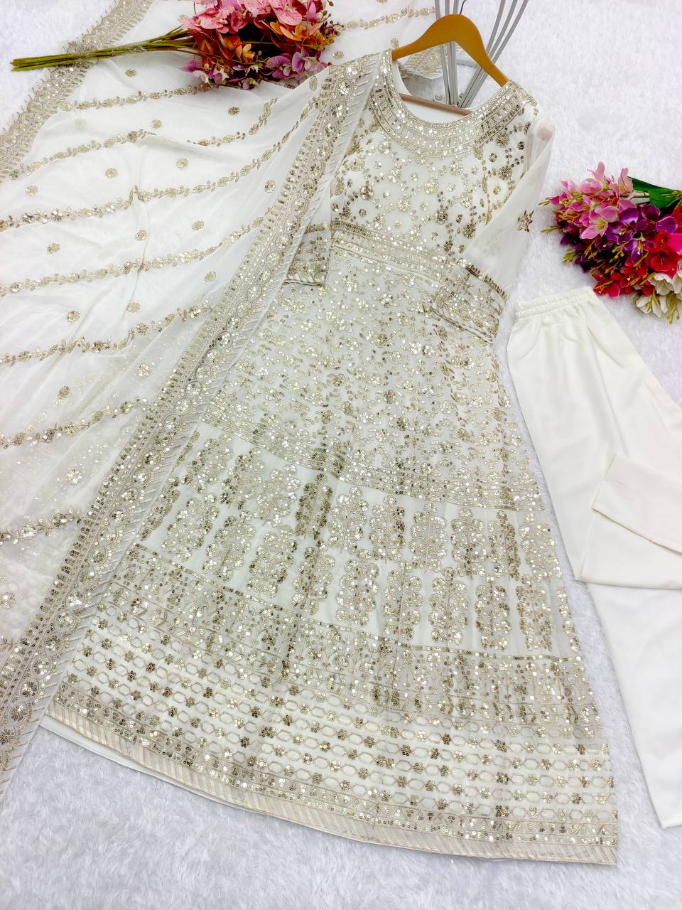 Designer Party Wear Anarkali Gown With Pent And Dupatta
