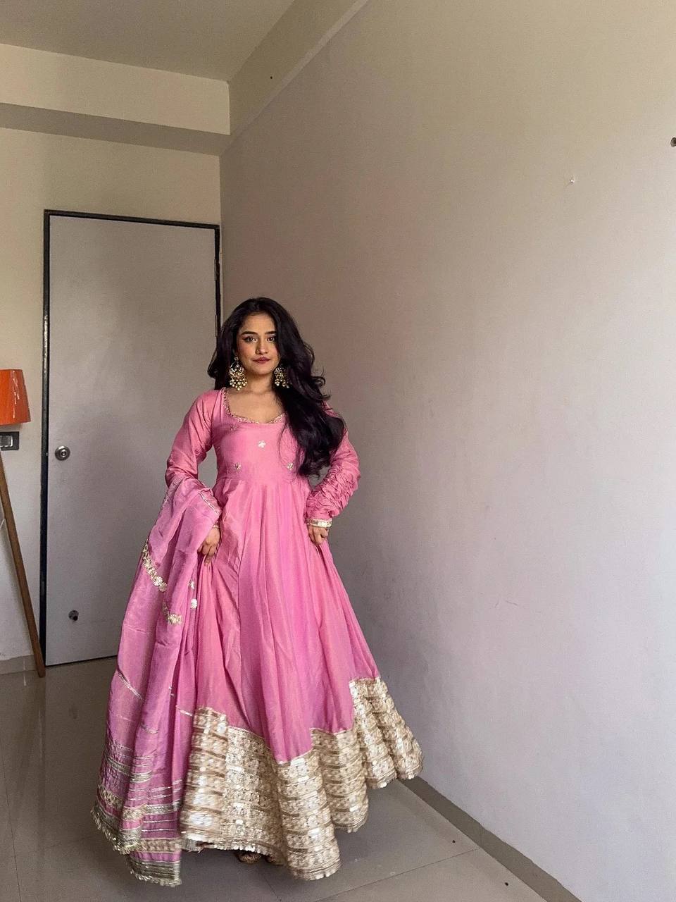 Party Wear Look Anarkali Gown With Thread And Sequence Work