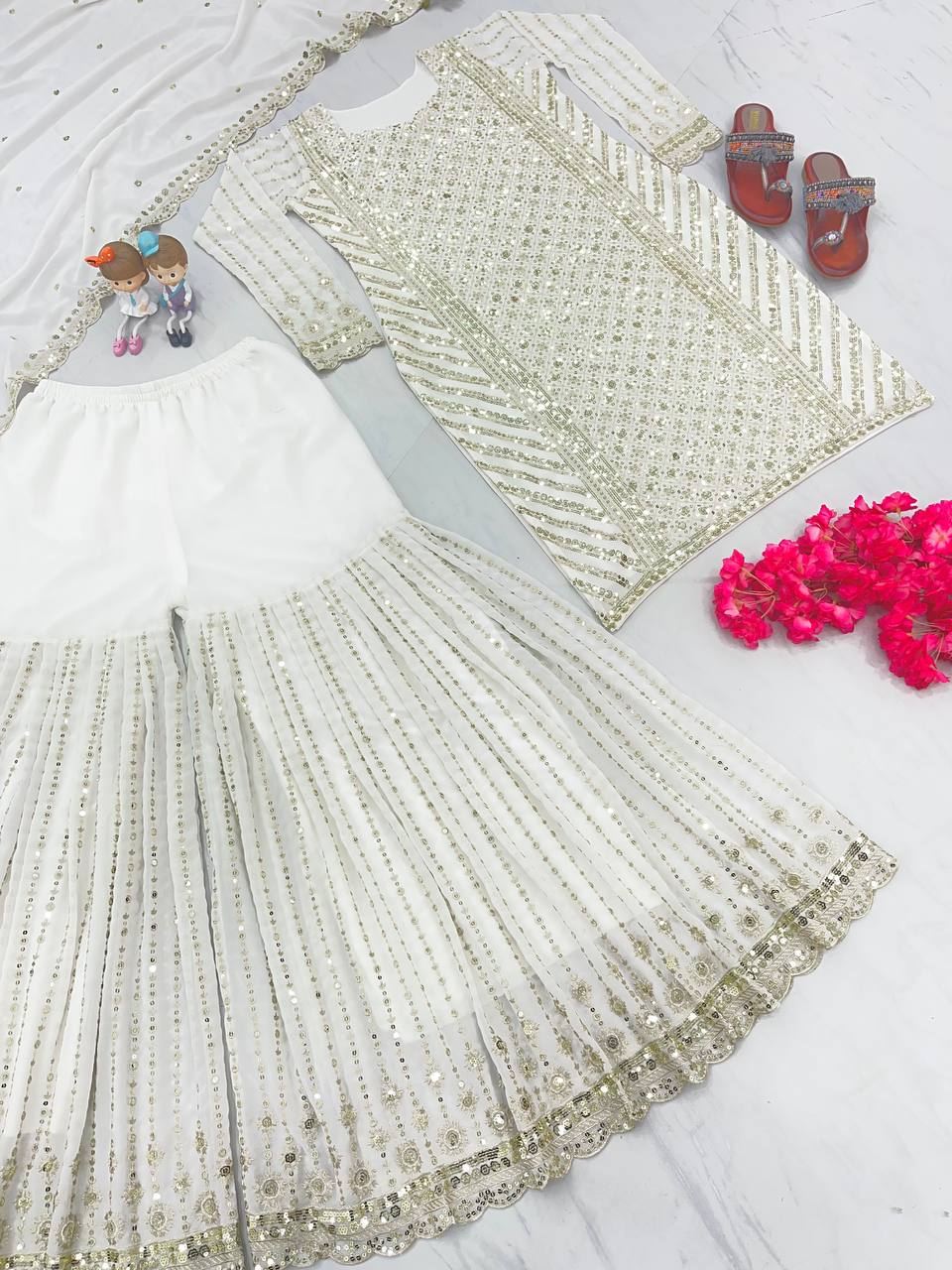 Designer Party Wear Look Top Plazzo & Dupatta Set