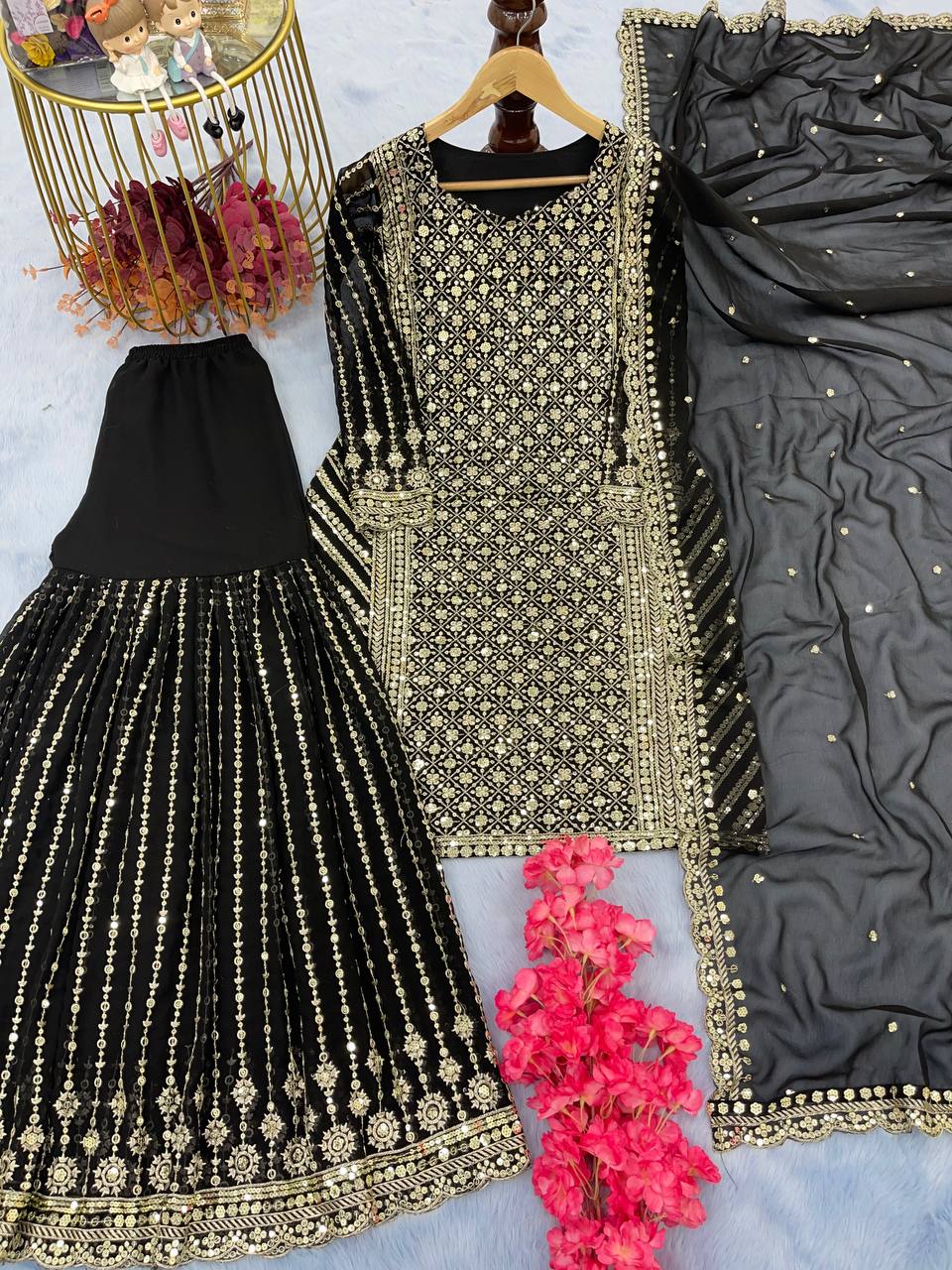 Designer Party Wear Look Top Plazzo & Dupatta Set
