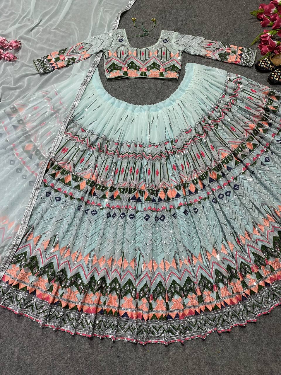 Party Wear Lehenga Choli With Fancy Less Work