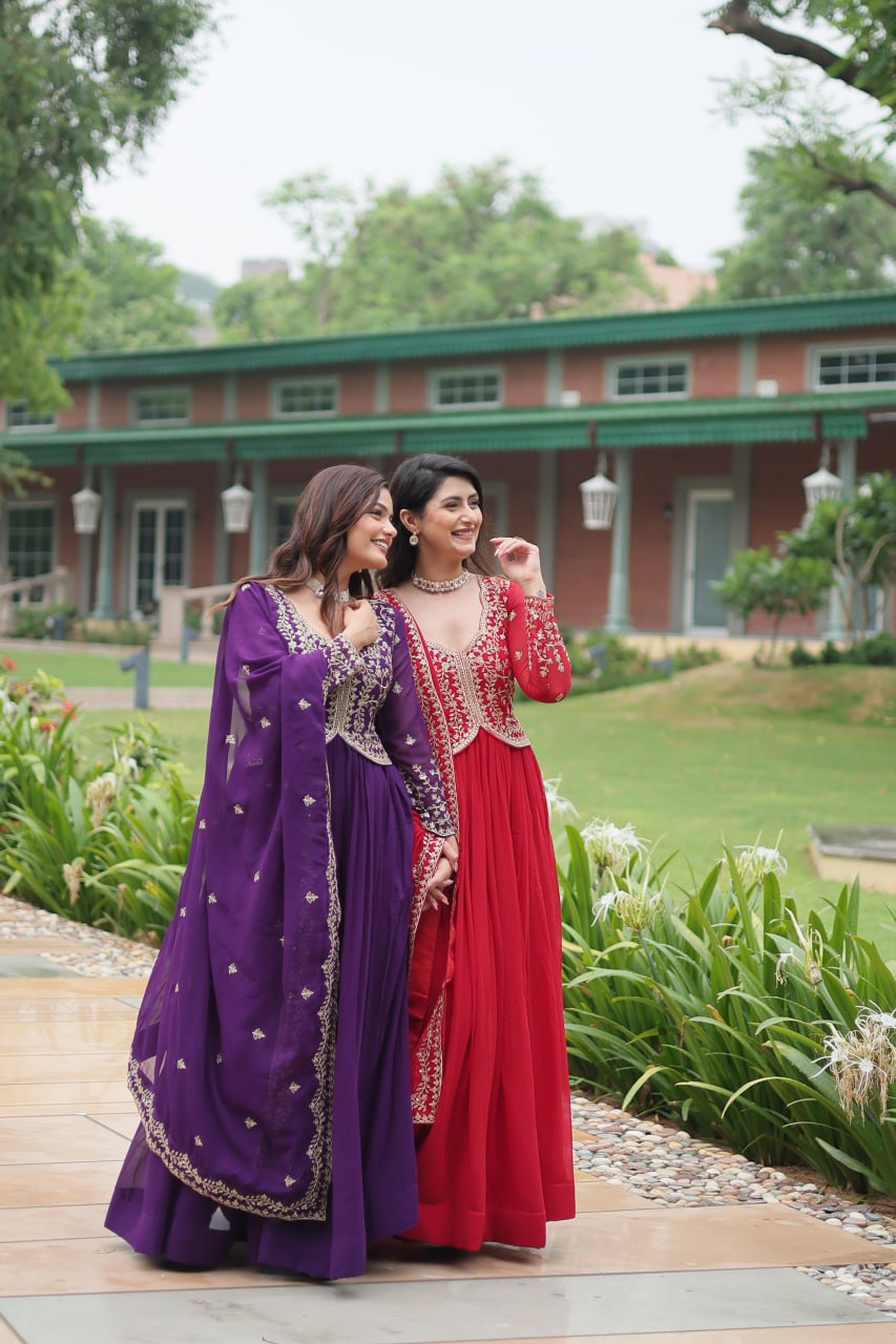 पार्टी वियर लुक गाउन विद सेक्विन्स-मल्टी एम्ब्रॉयडर्ड वर्क