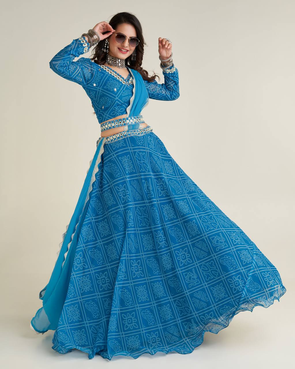 Beautiful Lehenga Choli With Thread , Paper Mirror & Sequence Work