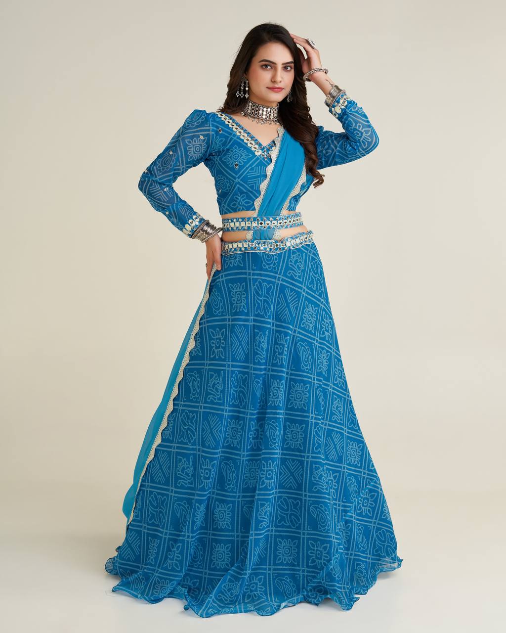 Beautiful Lehenga Choli With Thread , Paper Mirror & Sequence Work