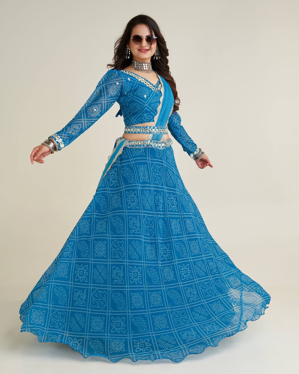 Beautiful Lehenga Choli With Thread , Paper Mirror & Sequence Work
