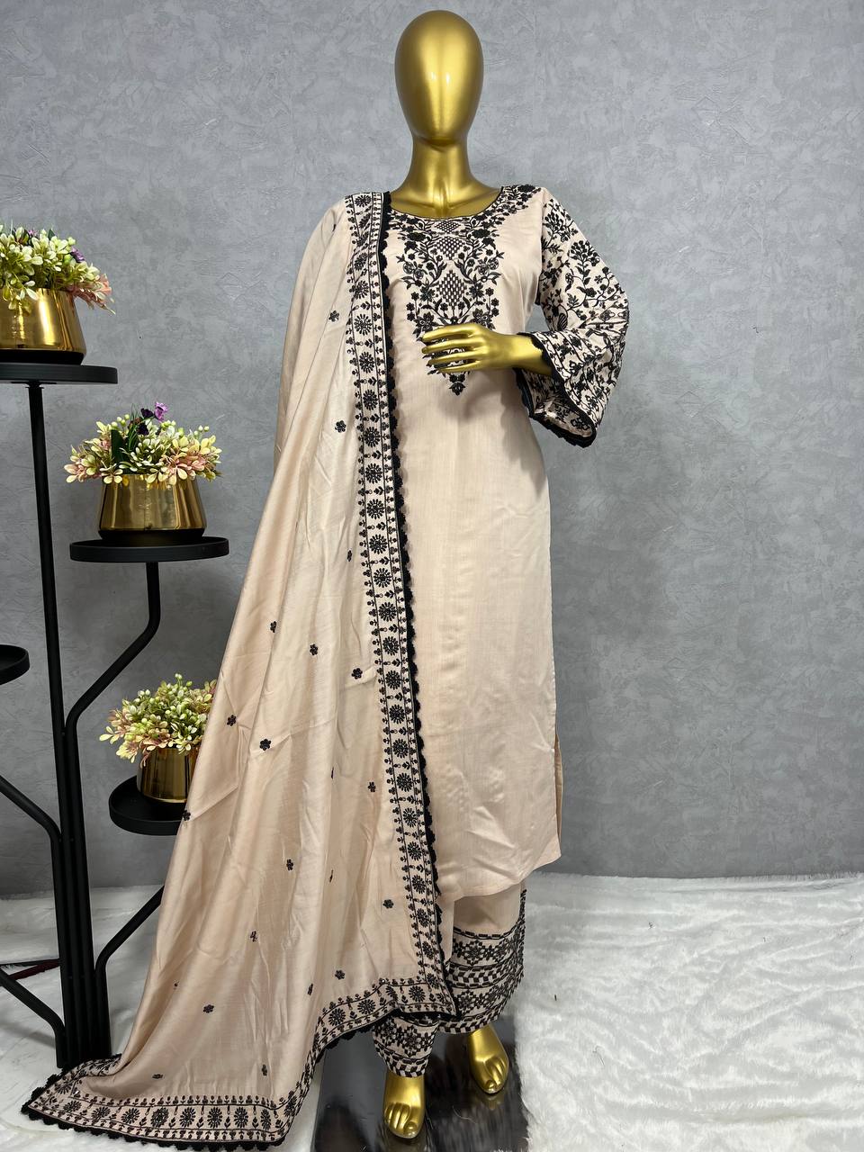 Beautiful Top-Bottom And Dupatta With Fancy Embroidery Sequence Work