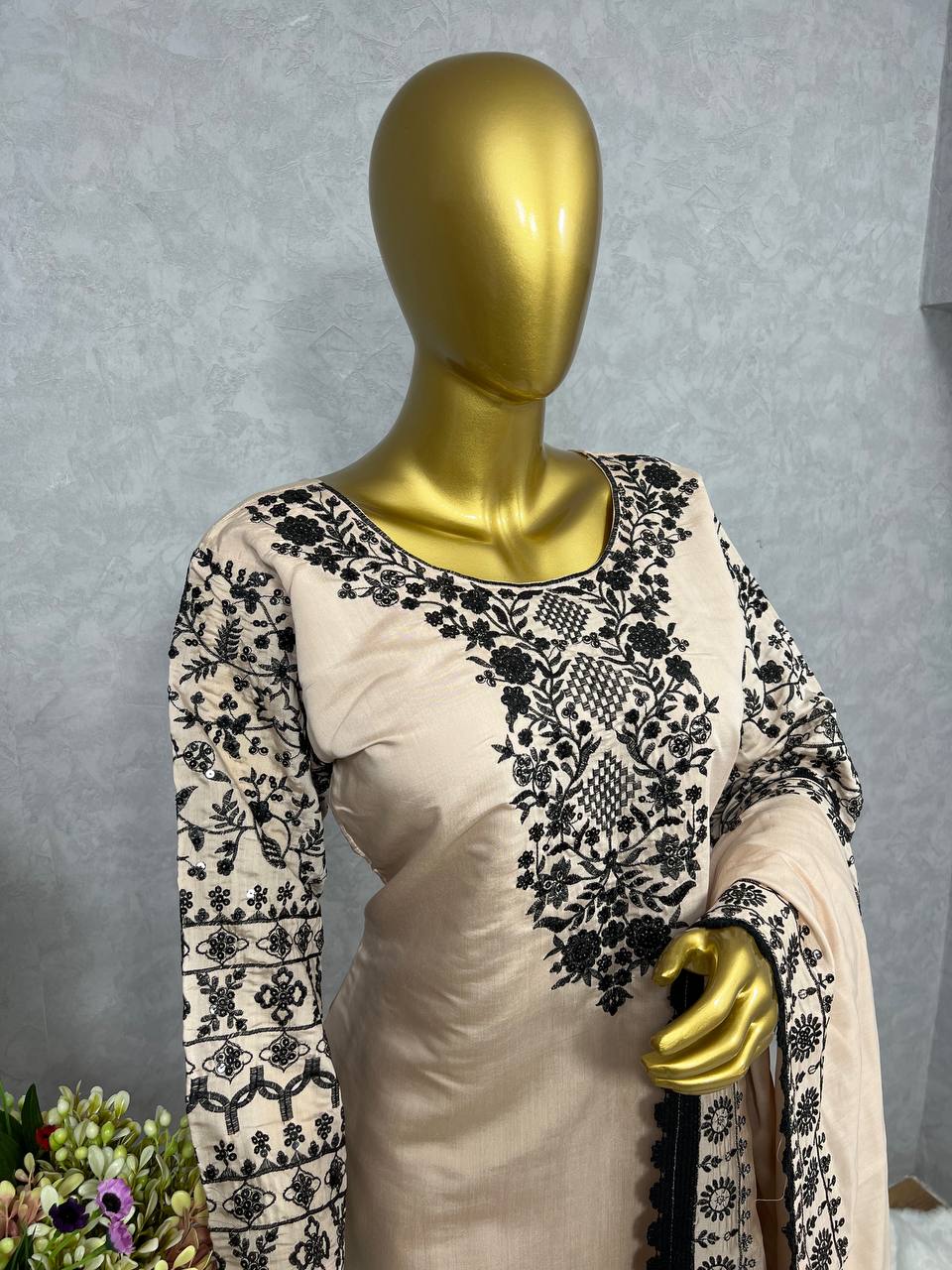 Beautiful Top-Bottom And Dupatta With Fancy Embroidery Sequence Work