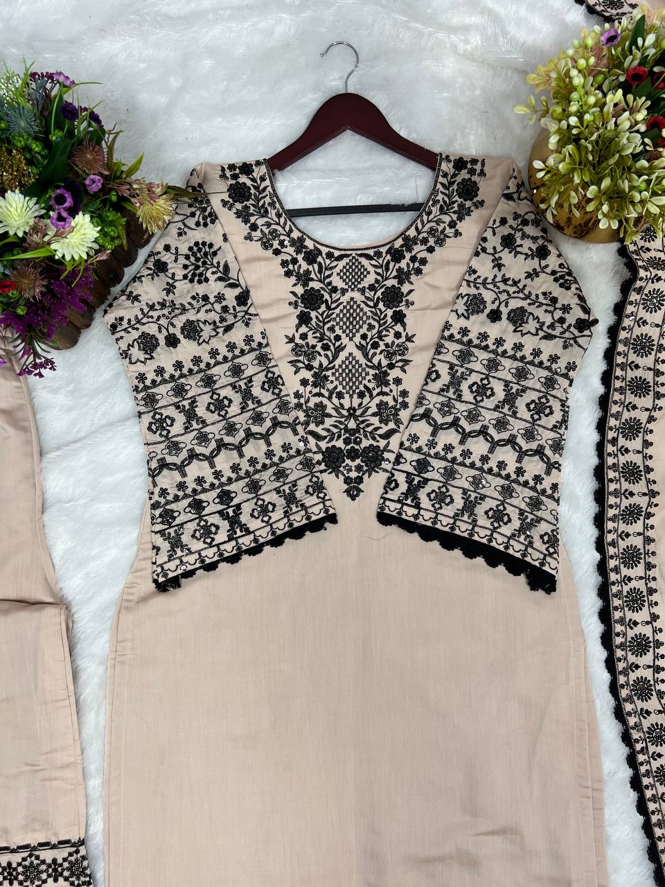 Beautiful Top-Bottom And Dupatta With Fancy Embroidery Sequence Work