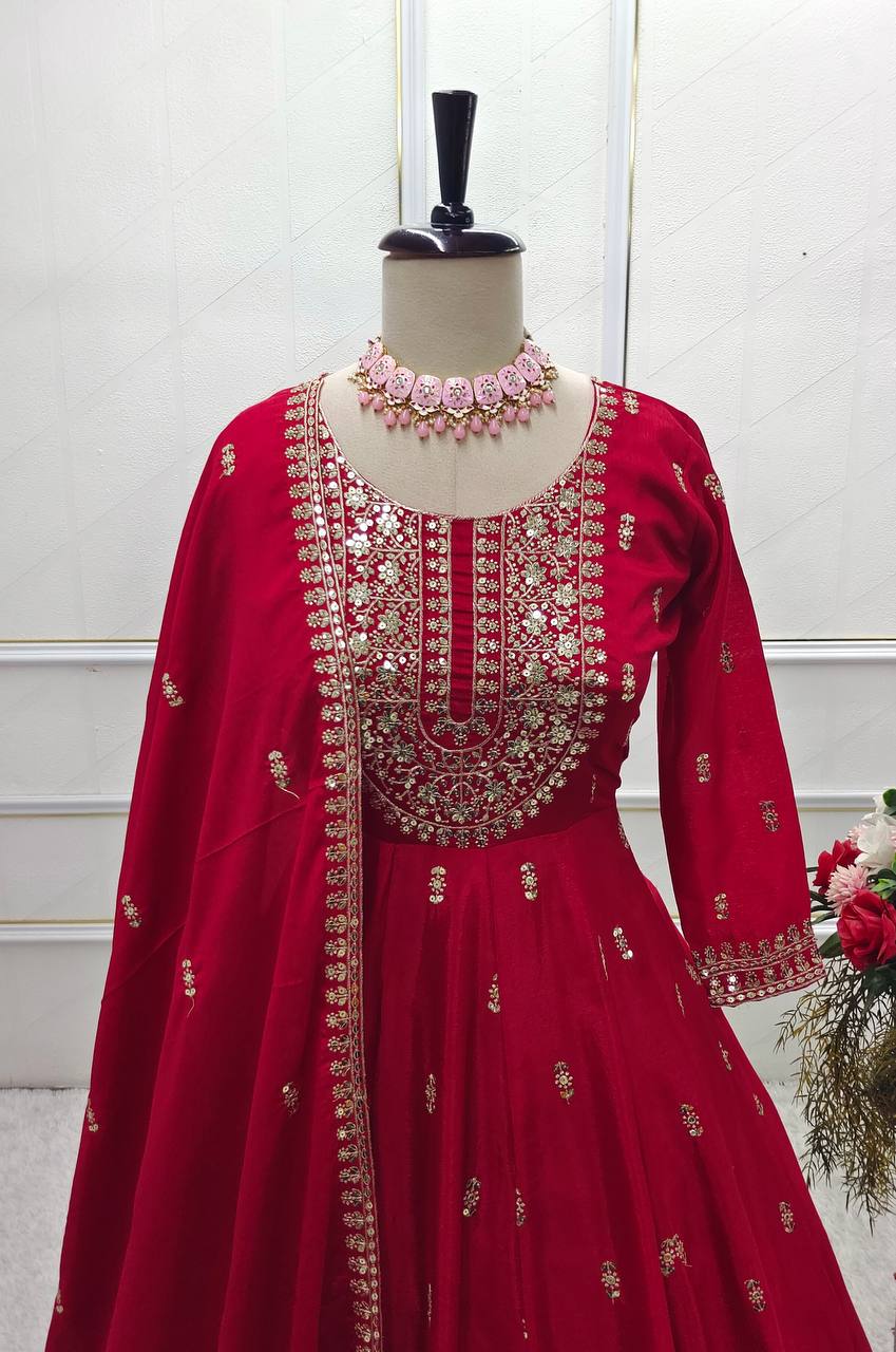 Designer Gown -Pent And Dupatta With Embroidery Sequence Work