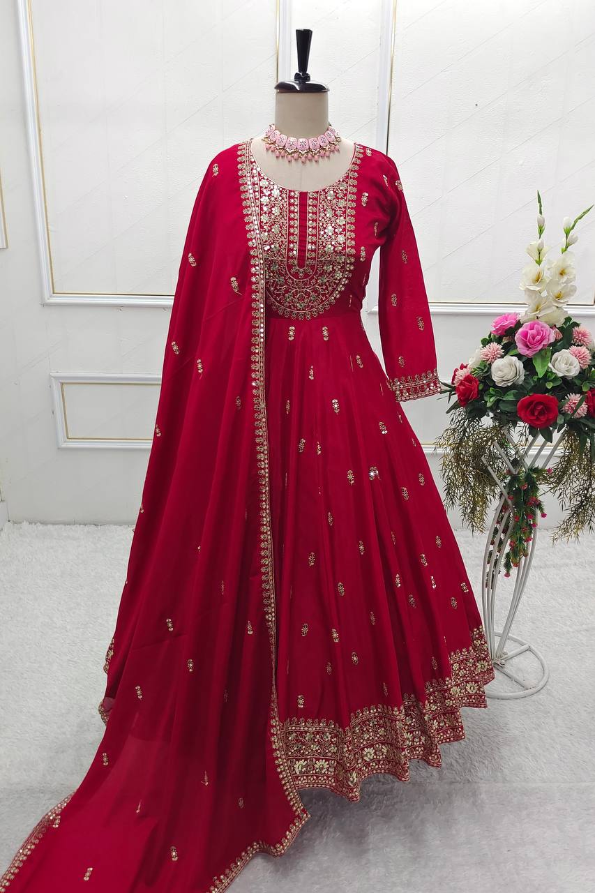 Designer Gown -Pent And Dupatta With Embroidery Sequence Work