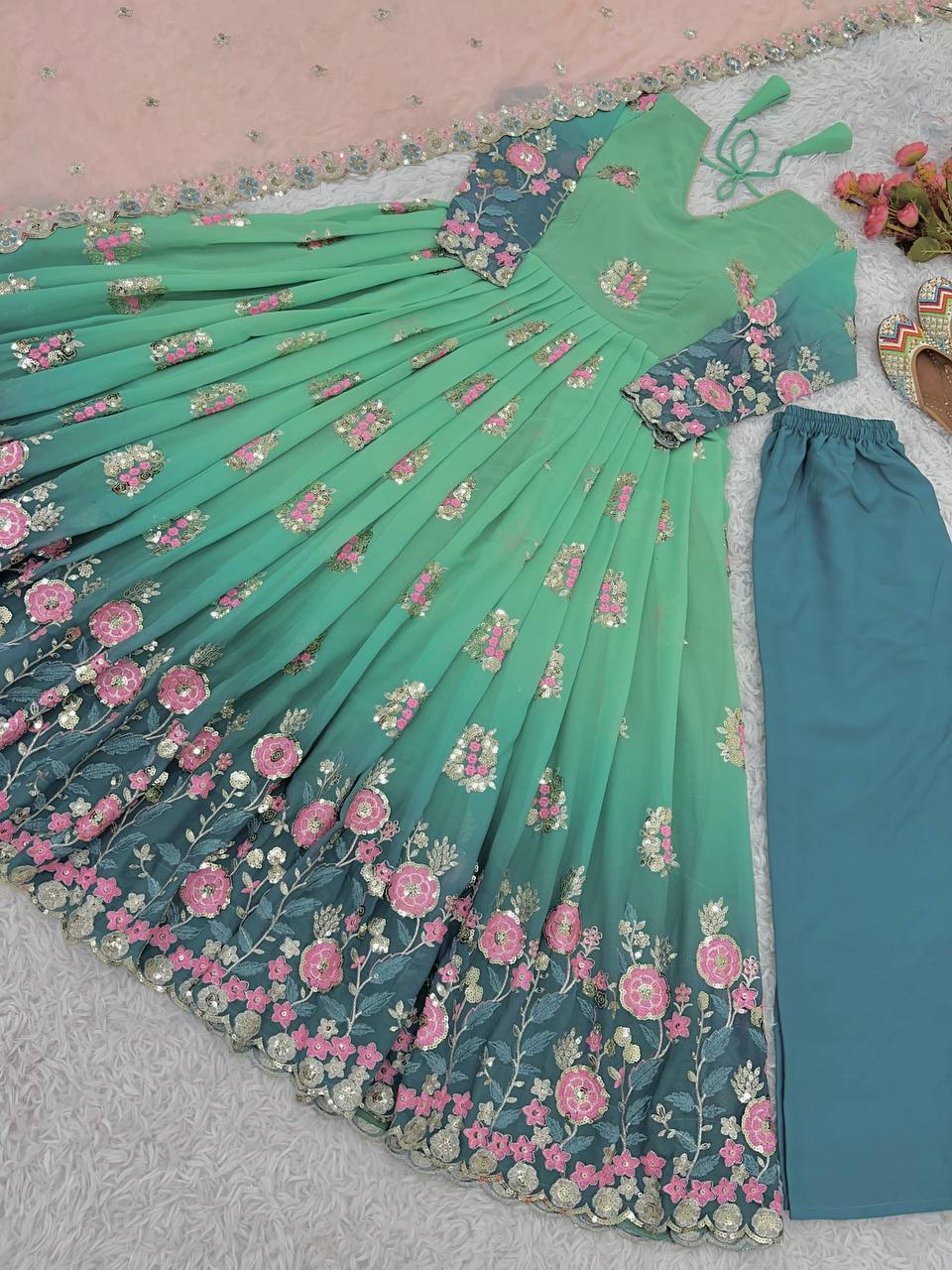 Beautiful Party Wear Gown With Bottom And Dupatta