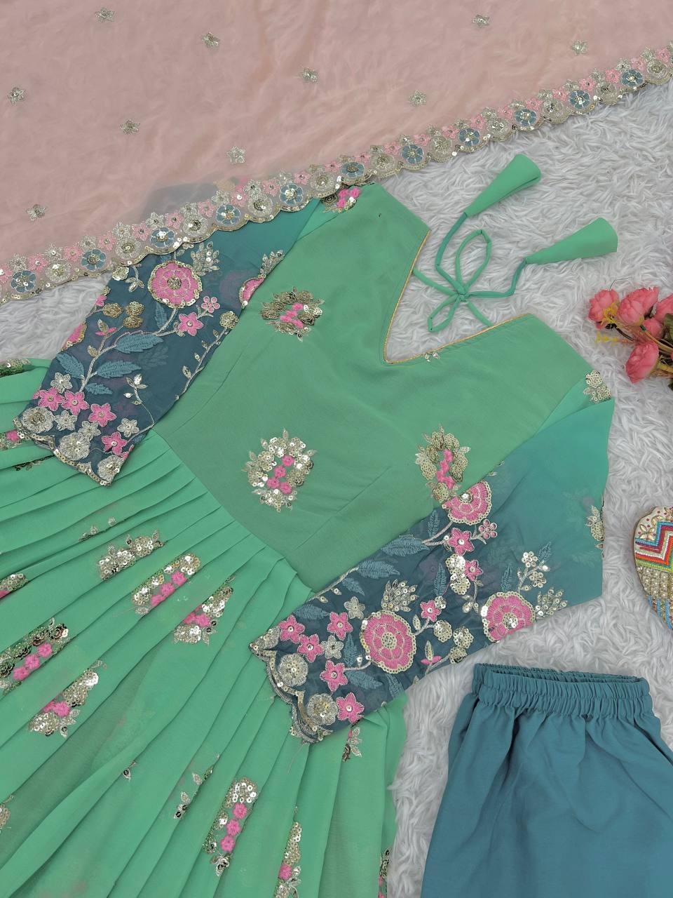 Beautiful Party Wear Gown With Bottom And Dupatta