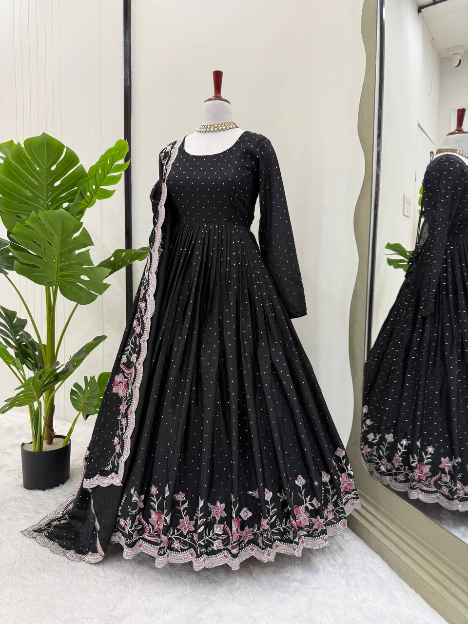 Party Wear Designer Gown With Thread & Sequence Work