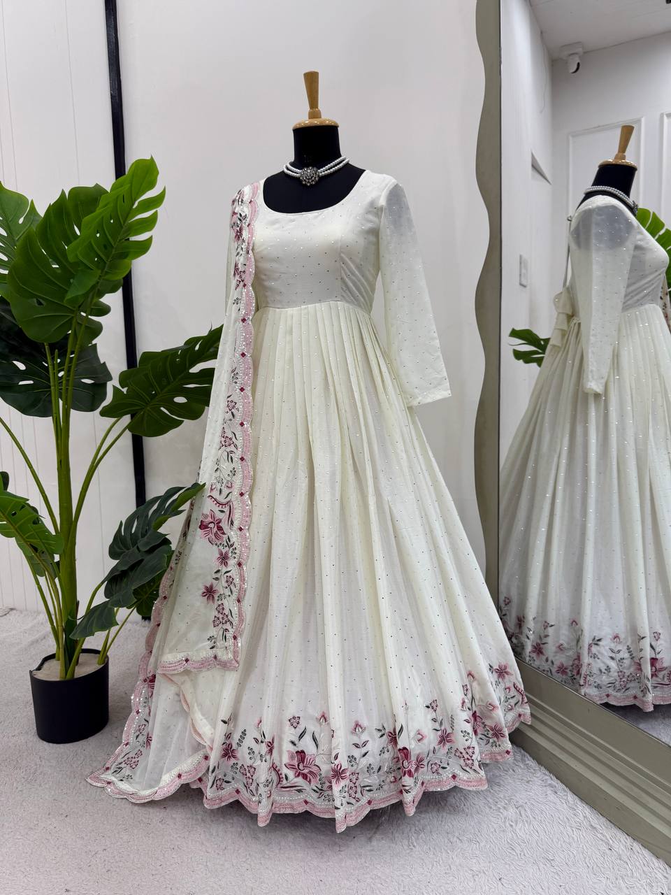 Party Wear Designer Gown With Thread & Sequence Work