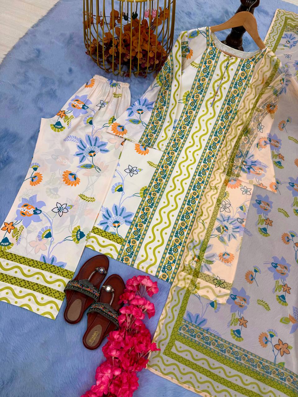 डिजिटल प्रिंट के साथ डिज़ाइनर पार्टी वियर लुक को-ऑर्ड्स सेट