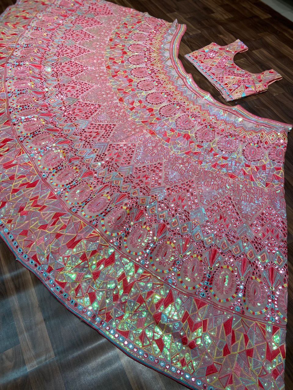 Party Wear Designer Lehenga Choli With Foil Mirror Work