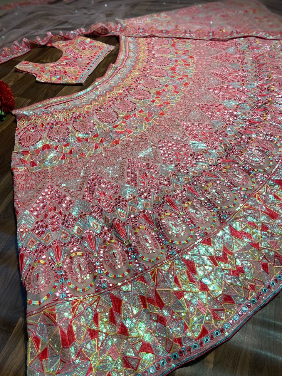 Party Wear Designer Lehenga Choli With Foil Mirror Work