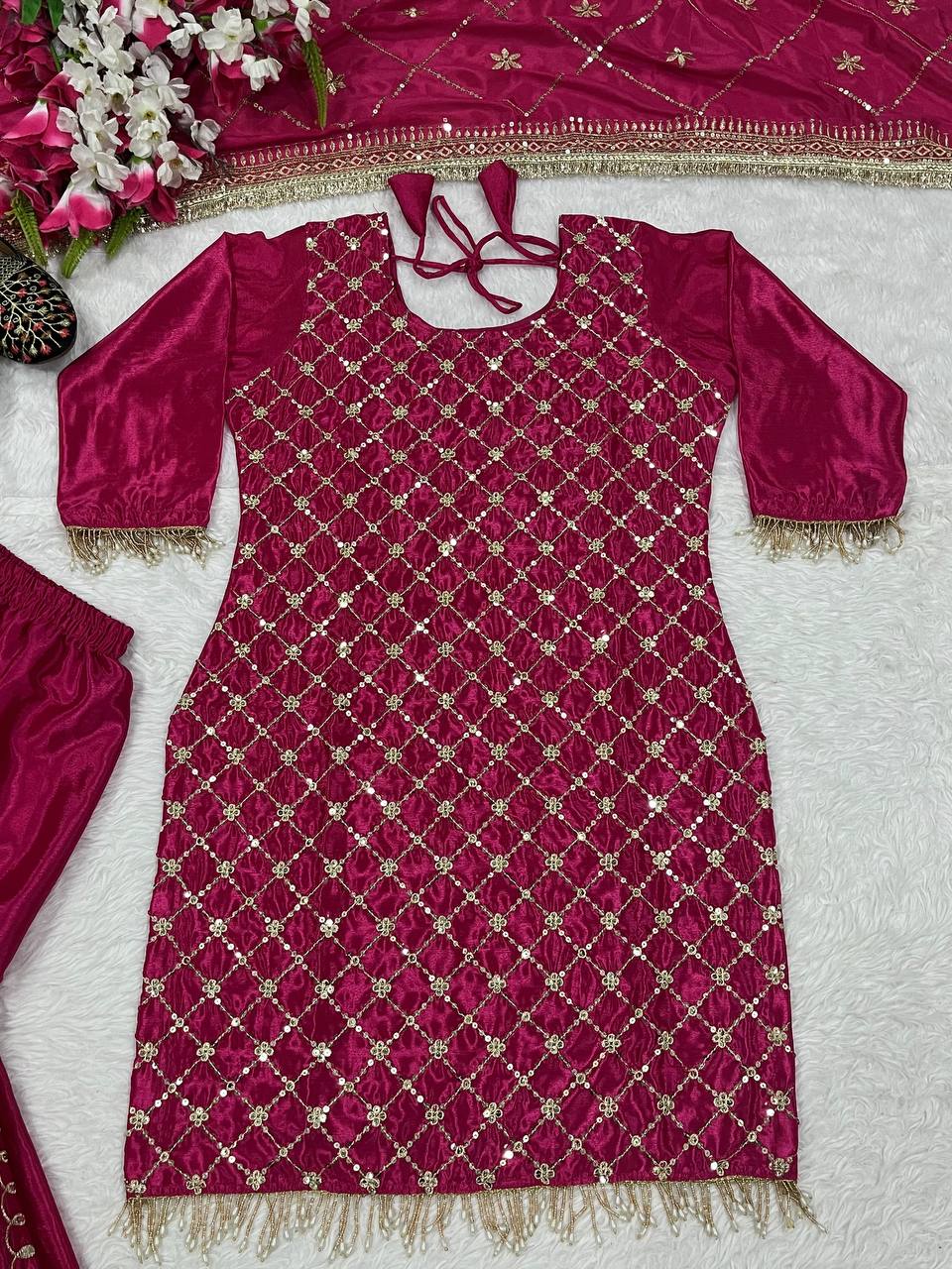 डिज़ाइनर पार्टी वियर लुक टॉप, शरारा प्लाज़ो और दुपट्टा